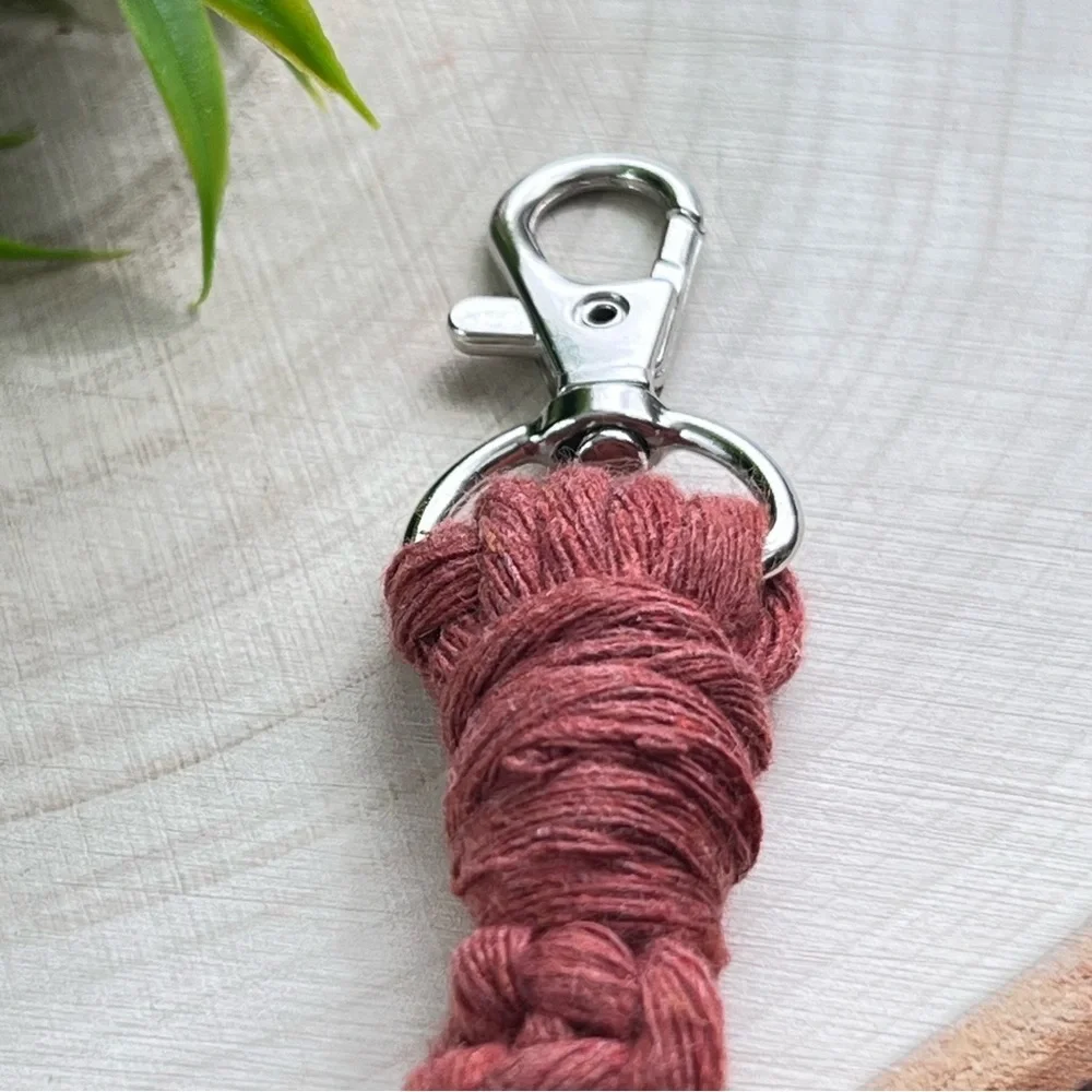 Boho Handcrafted Macrame Wristlet Brick color Keychain